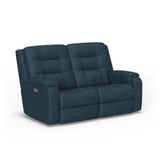 Arlo Transitional Leather Power Reclining Loveseat, Power Headrests & Lumbar | Flexsteel