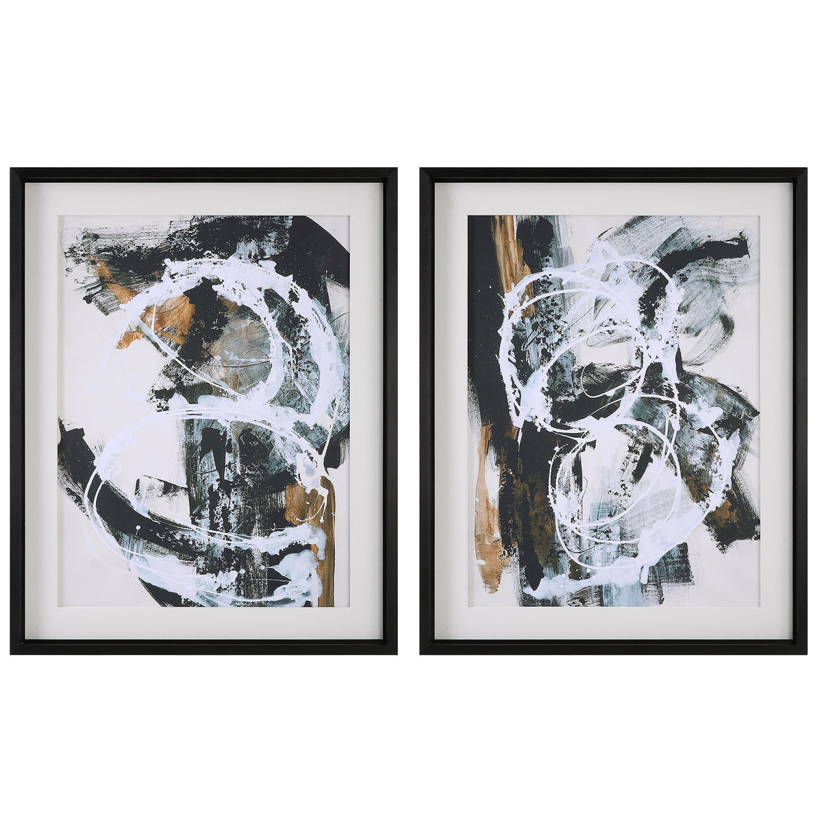Winterland Abstract Prints (Set of 2) - Black by Uttermost - View 1