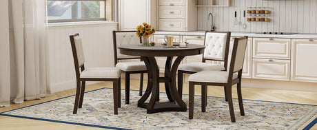 TREXM 5-Piece Retro Functional Dining Table Set Extendable Round Table and 4 Upholstered Chairs for Dining Room and Living Room (Espresso) - sold by Home Elegance USA