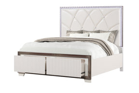 Fabio Contemporary Style Queen Tufted Bed Made with Diamond-Shaped Side Accents and LED Lighting and Wood in White Finish(NJ INVENTORY)