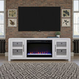 Haven 65 inch Fireplace TV Stand with Glass Doors, for TVs up to 75 inches, Minimal Assembly, White Finish