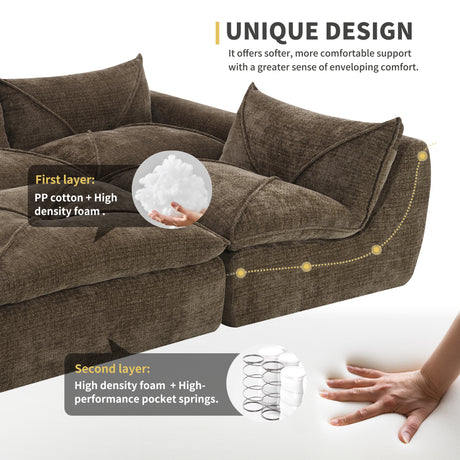 116'' Fully Compressed Sofa with High Density Foam, Integrated Backrest&Seat Cushion, Decorative Edging, Legless Design without Frame, No Assembly Required, Free Combination, Particle Chenille - sold by Home Elegance USA