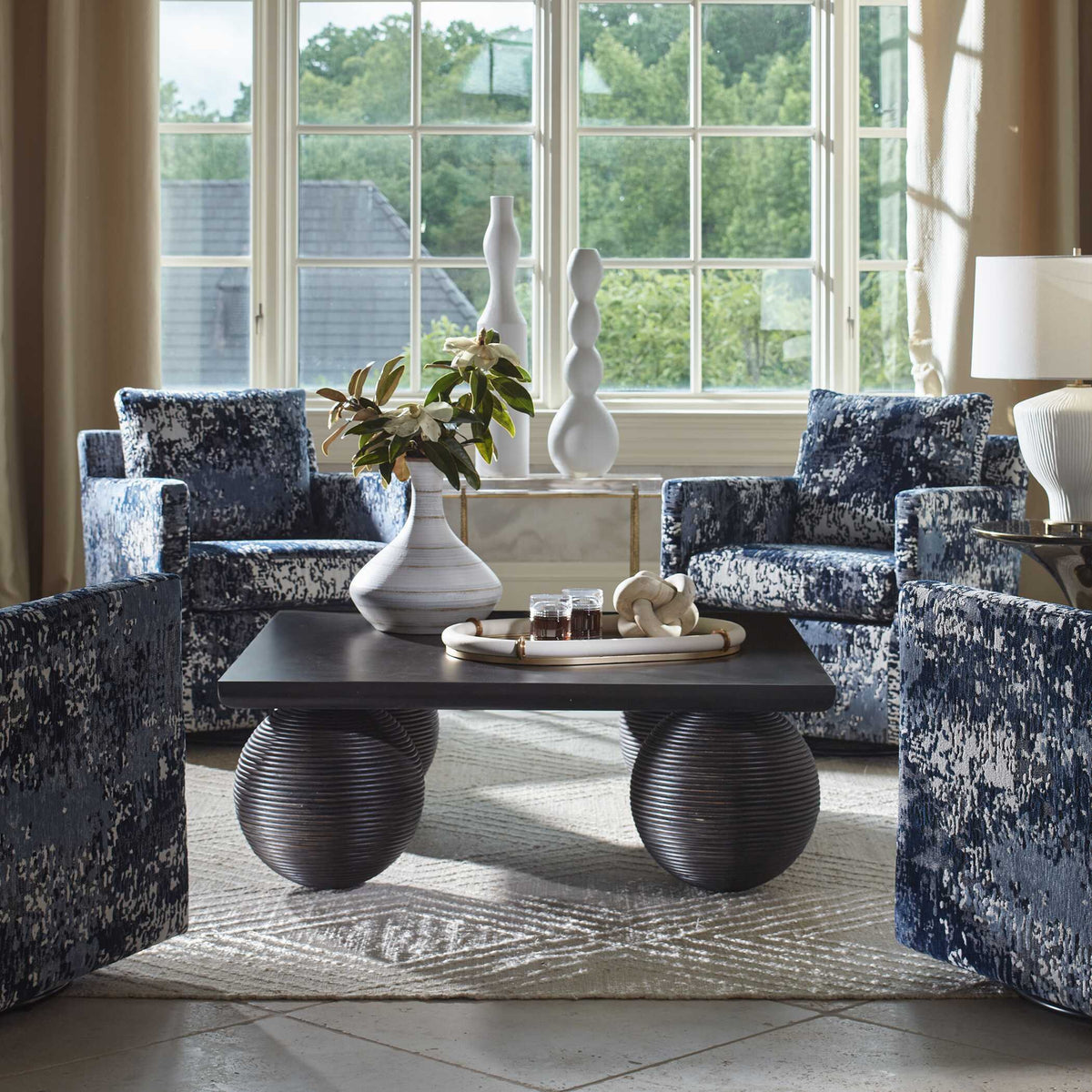 Tisdell Patterned Swivel/Glider - Blue by Uttermost - View 3