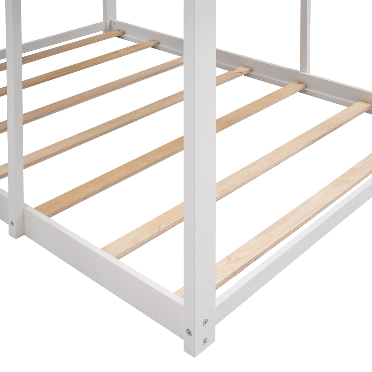 Full Over Full WoodBunk Bed with Roof, Window, Guardrail, Ladder(White)( old sku: LT000031AAK ) - Home Elegance USA