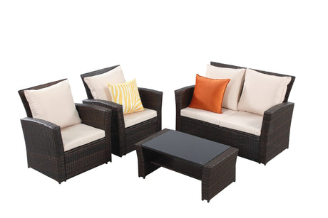 4 - Pieces Outdoor Patio Furniture Set PE Rattan Wicker with Brown - B082S00007 - image - 3