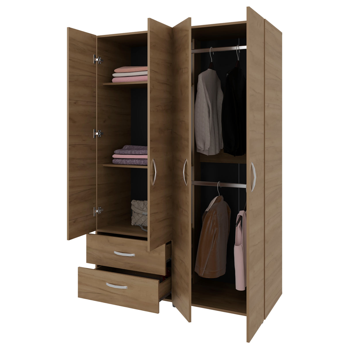 Armoire, 4 Doors, 2 Drawers, 3 Shelves, 70.9' H, Natural Oak  - Bedroom - sold by Home Elegance USA