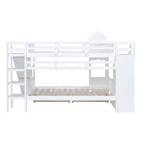 Full-Over-Full Castle Style Bunk Bed with 2 Drawers 3 Shelves and Slide - White - sold by Home Elegance USA