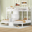 Twin over Twin & Twin Bunk Bed with Built-in Staircase and Storage Drawer,White - sold by Home Elegance USA