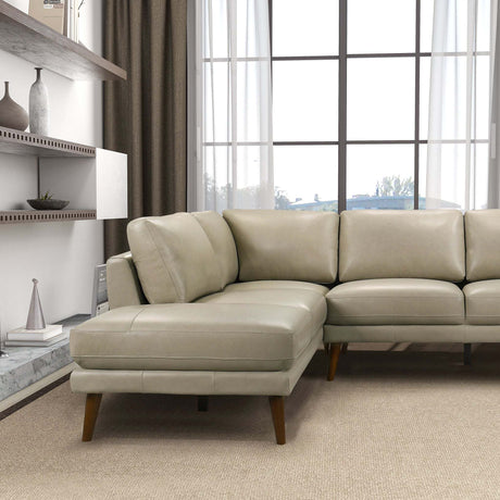 Mid-Century Modern Benson Beige Leather Sectional Sofa with Left Facing Chaise - sold by Home Elegance USA