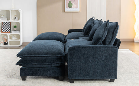 Contemporary Chenille Upholstered Sectional Sofa with Ottomans, USB Ports, Cup Holders & Storage, Blue - sold by Home Elegance USA