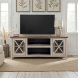 Ithaca 66 inch TV Stand Console, For TVs up to 80 inches, No Assembly Required, Sandstone and Bourbon Finish