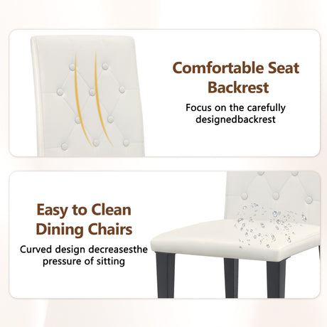 Table and chair set.64.5 x 35.4 Inch Stylish Black Wood Color Textured Dining Table.4-pack white PU dining chairs: ergonomic buckle backrest.Exudes A Strong Sense Of Fashion. - sold by Home Elegance USA