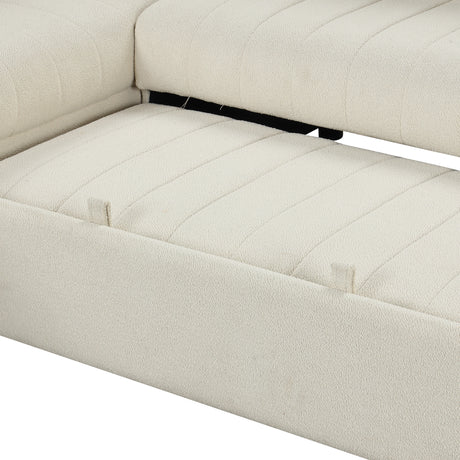 Modern L-shaped Sectional Pull Out Sofa Bed with USB Ports and Storage Ottoman, Beige, Jacquard Fabric, 82.6' - sold by Home Elegance USA