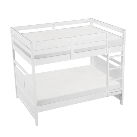 Bunk Bed Full Over Full White Finish Sturdy Wood Frame Guard Rails Youth Bedroom Furniture 1pc - sold by Home Elegance USA