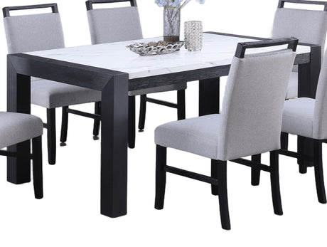 Modern Style Dining Table And 6x Side Chairs White Faux Marble Top Table Handle back Chair Wooden 7pc Dining Set - sold by Home Elegance USA