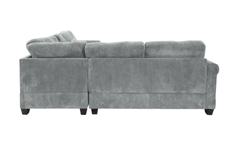 4pc Sectional Set Matching Pillow Cocktail Ottoman Corner Wedge Right And Left Arm Loveseat Corduroy Upholstered Fog Finish Primary Living Room - sold by Home Elegance USA