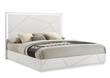 Manhattan Queen 5-Piece Bedroom Set – Modern Design with Lacquer Finish, Geometric Accents, and LED Lighting (CA Inventory) - sold by Home Elegance USA