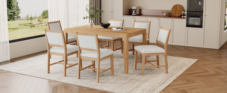 TREXM 7-Piece Retro Dining Table Set for 6, 1 Rectangular Wood Dining Table Set for 6 with Upholstered Chairs for Dining Room and Kitchen (Natural) - sold by Home Elegance USA