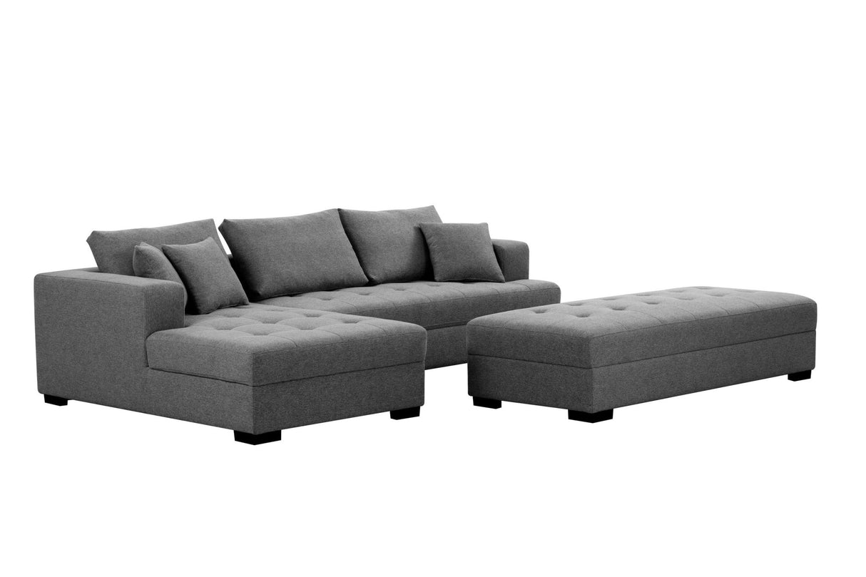 111'' Tufted Fabric 3 - Seat L - Shape Sectional Sofa Couch Set w/Chaise Lounge, Ottoman Coffee Table Bench, Dark Grey - W876S00066 - image - 14