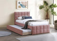 Contemporary Style 1pc Full Size Bed w/ Trundle Upholstered Headboard And Footboard Grid Pattern Light Pink Finish Bedroom Furniture
