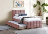 Contemporary Style 1pc Full Size Bed w/ Trundle Upholstered Headboard And Footboard Grid Pattern Light Pink Finish Bedroom Furniture