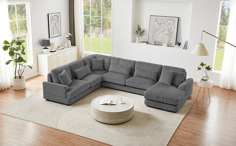 Modern Oversized U-shaped Sectional Sofa with Chaise Lounge in Dark Gray Corduroy, 129' - sold by Home Elegance USA