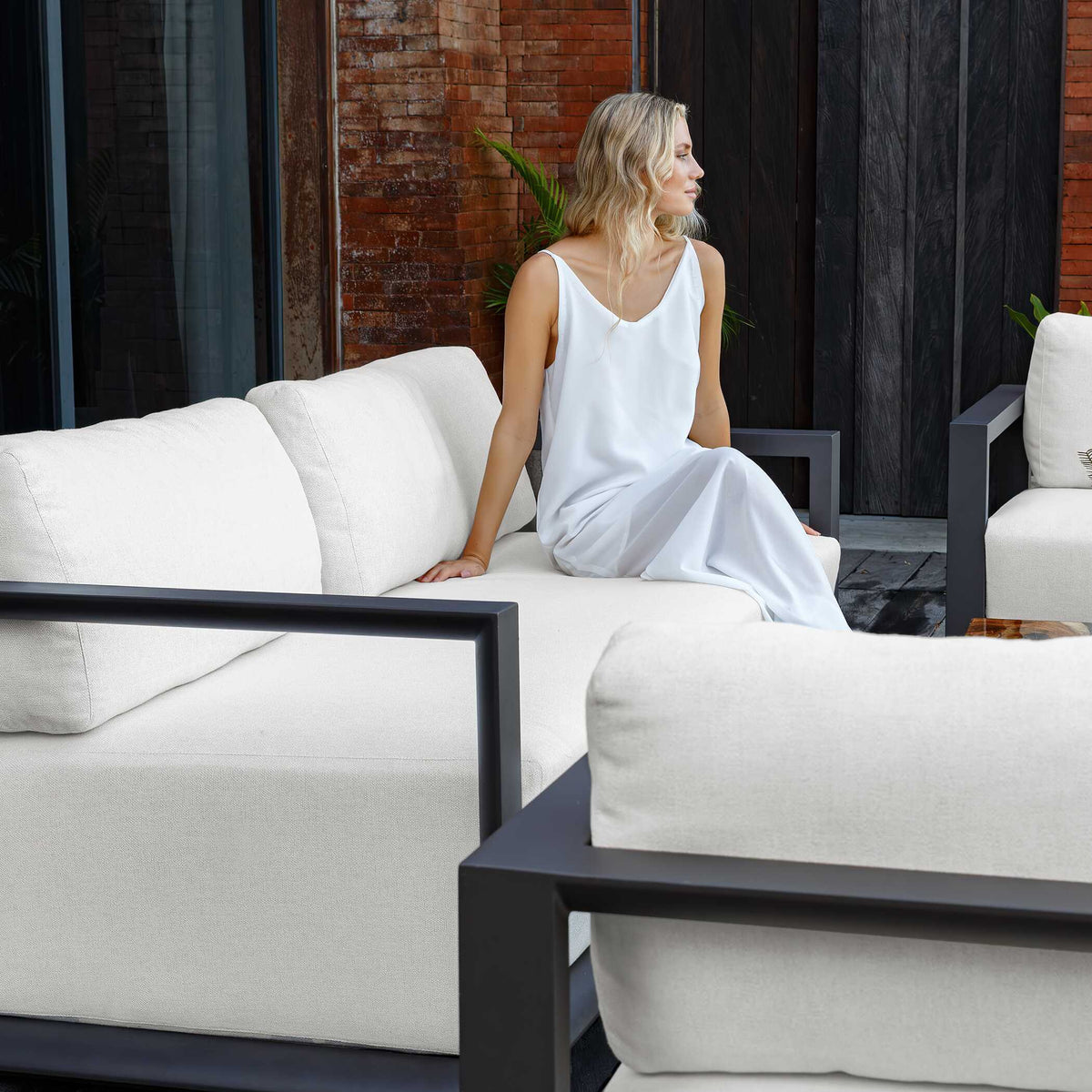 Remsen Outdoor Sofa Black / Oyster - Black / White by Uttermost - View 10