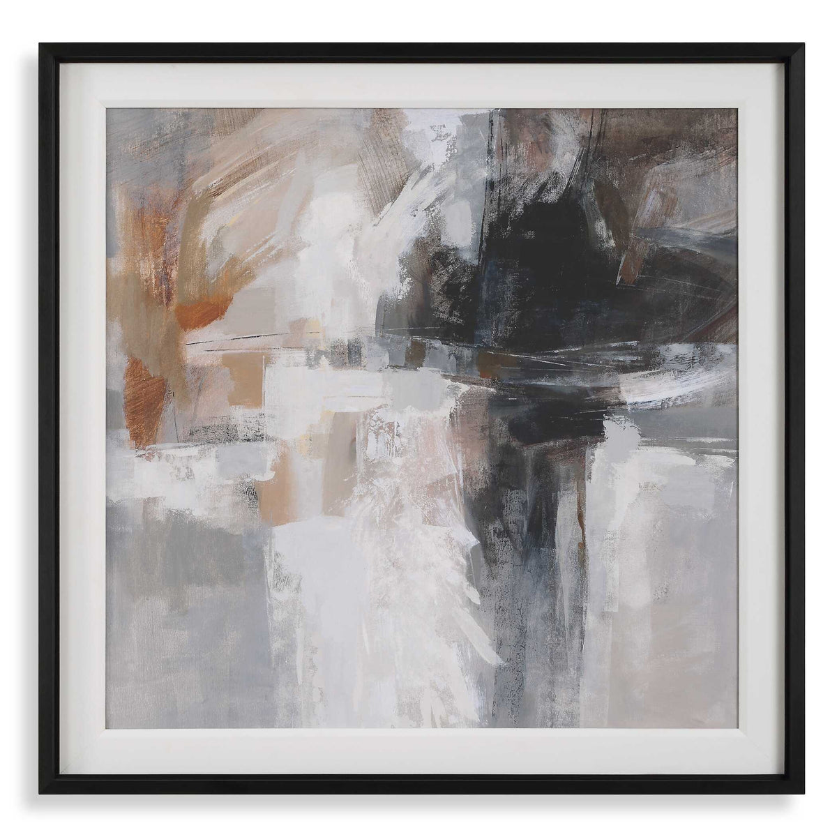 Wings Neutral Abstract Framed Print - Black by Uttermost - View 1