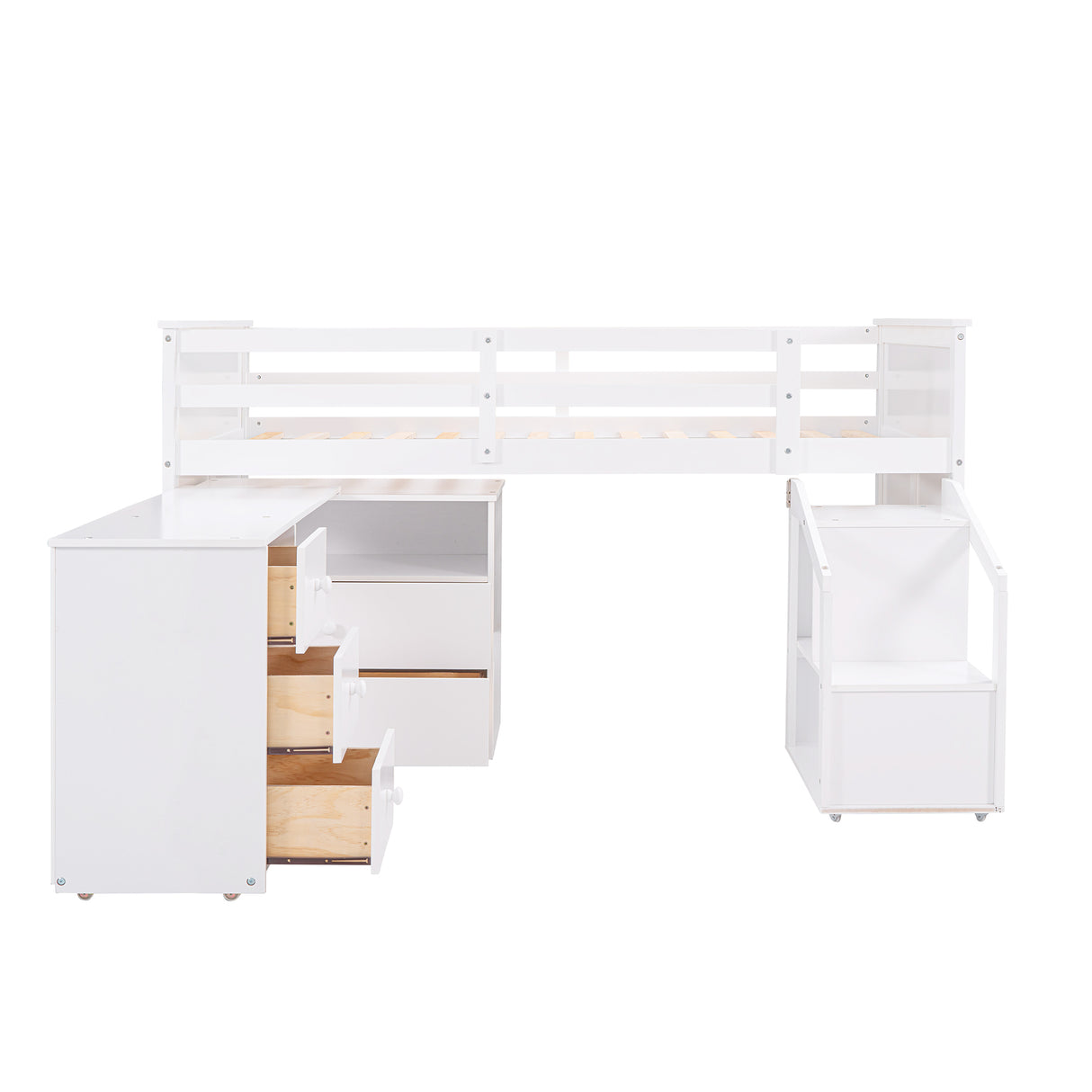 Loft Bed Low Study Twin Size Loft Bed With Storage Steps and Portable,Desk,White(OLD SKU: LT000101AAK) - Home Elegance USA