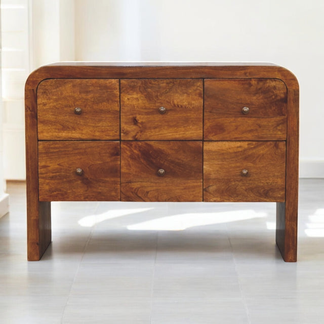 Solid Wood Darcy 3 over 3-Drawer Chest in Chestnut Finish, Brown