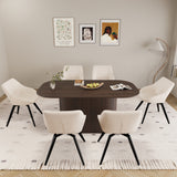63' medieval modern brown style MDF dining table and 6 sets of black metal leg PU decorative chairs. Assemble desktop and artificial leather dining chair set, suitable for home& kitchen