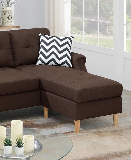 Living Room Corner Sectional Dark Coffee Polyfiber Chaise sofa Reversible Sectional - sold by Home Elegance USA