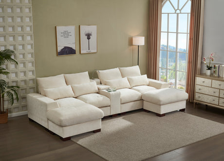 Modern Sectional Sofa Couch with Console,USB Charging Port,Reading Light,Cup Holder, Beige - sold by Home Elegance USA