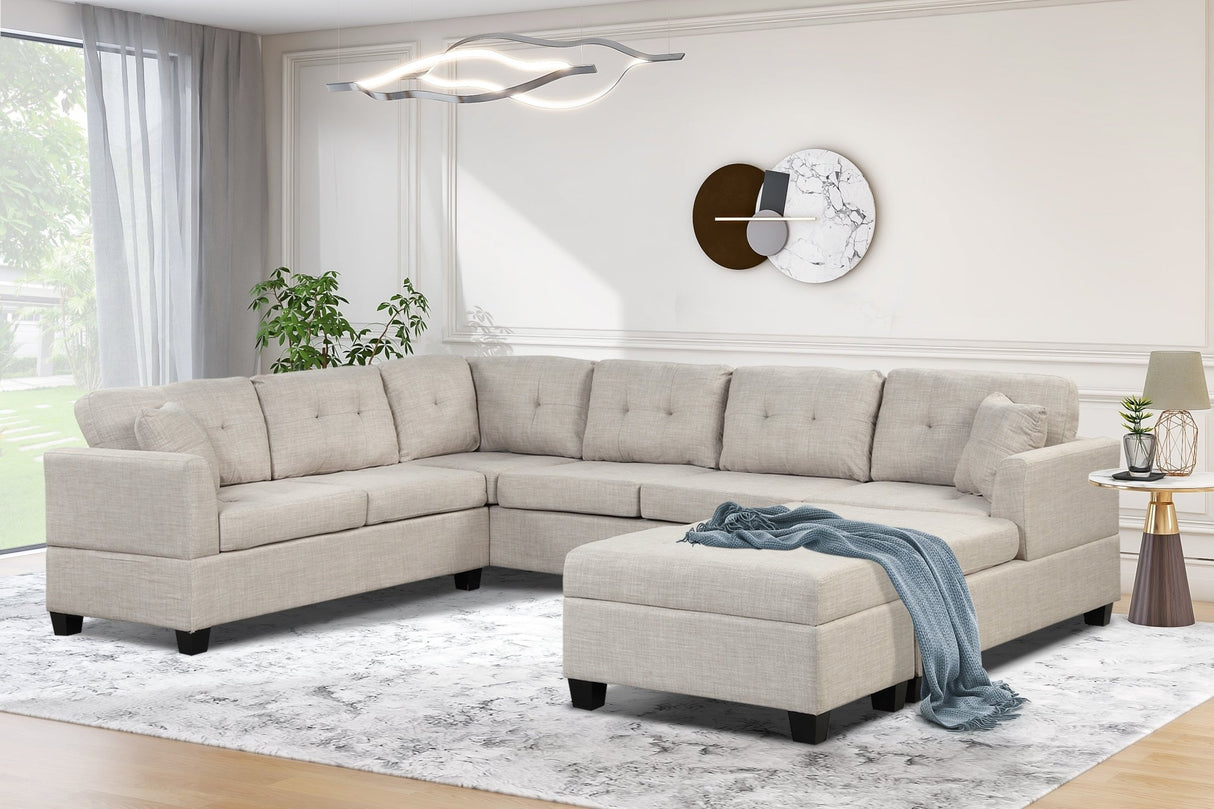 121.3" Oversized Sectional Sofa with Storage Ottoman, U Shaped Sectional Couch with 2 Throw Pillows for Large Space Dorm Apartment - SG000870AAA - image - 4