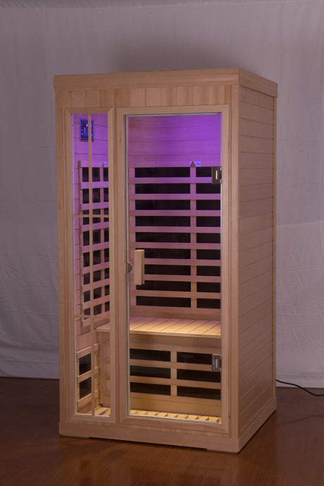 Deluxe version Plus One person Far infrared Hemlock Sauna room with LED colour lights - W632S00009 - Home Elegance USA - 5