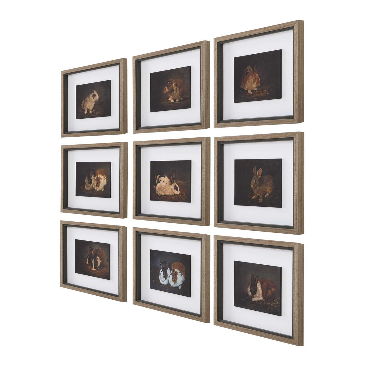 Resting Bunny Framed Prints (Set of 9) - Dark Brown by Uttermost - View 4