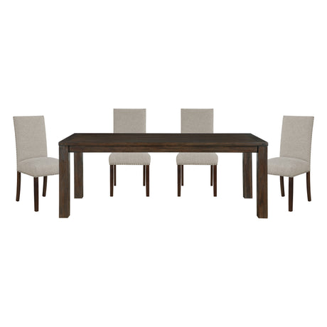 Classic 5pc Dining Set Dark Brown Finish Table and 4x Side Chairs Comfort Upholstery Taupe Dining Kitchen Furniture