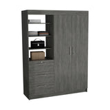 3-Tier Shelf and Drawers Armoire with Metal Handles, Smokey Oak - sold by Home Elegance USA