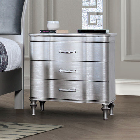 Lovely Attracting Bedroom 3pc Set Queen Size Bed 2x Nightstands Light Gray Fabric Padded HB Wood Leg Silver Color - sold by Home Elegance USA