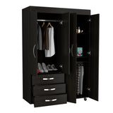 Hamilton Mobile Armoire, 4-Doors Cabinet, Three Drawers, Rods, Four Shelves, Black Wengue - Bedroom - sold by Home Elegance USA