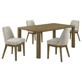 Bryant Brown Oak 5-Piece Rectangular Dining Set with Light Tan Upholstered Chairs, Brown Oak Finish on Rubberwood, 70.75-Inch Long Table