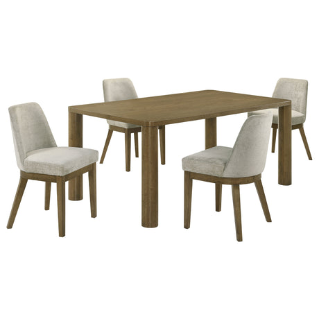 Bryant Brown Oak 5-Piece Rectangular Dining Set with Light Tan Upholstered Chairs, Brown Oak Finish on Rubberwood, 70.75-Inch Long Table