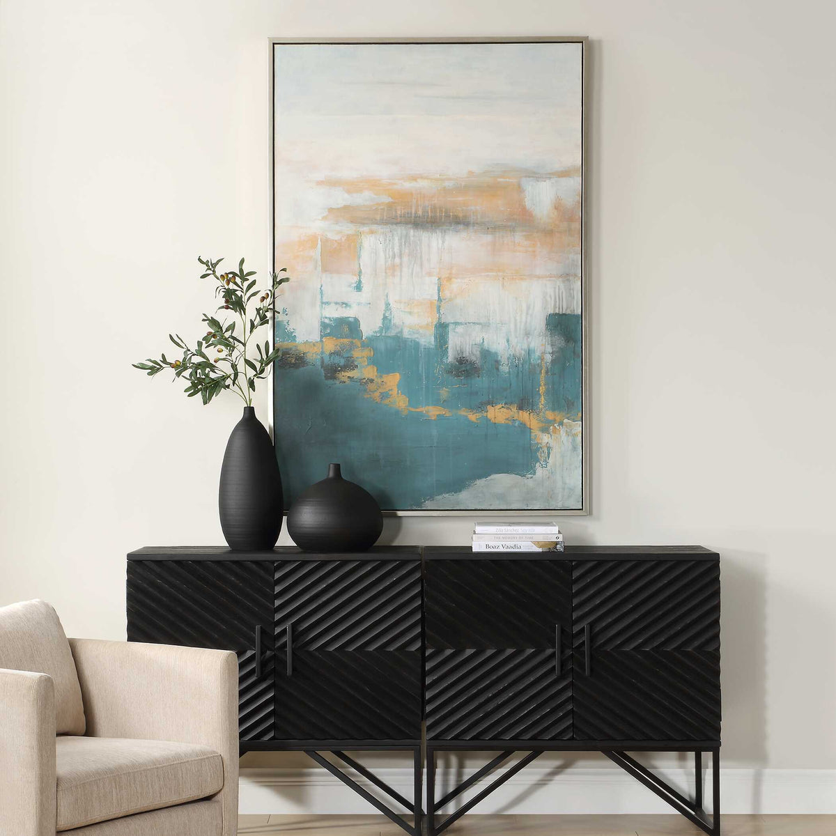Eastside Abstract Coastal Art Black / Blue / Brown / Gray / Orange / Pink - Blue / Gray by Uttermost - View 2