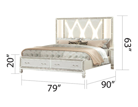 Crystal King Storage Bed Made With Wood Finished in White - B009S00975 - Home Elegance USA - 4