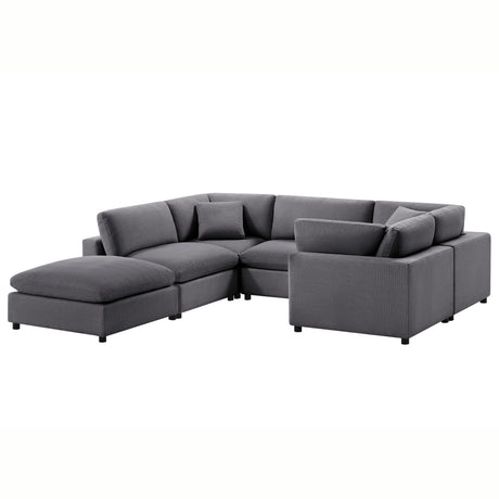 Cassandra Modular 6-Piece Sectional in Charcoal Grey with Solid Wood Legs - sold by Home Elegance USA