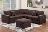 Modern Style 4pc Sectional Set Right Arm And Left Arm Loveseat USB Port Plastic Legs Cocktail Ottoman Matching Two Pillows Chocolate Finish Primary Living Room