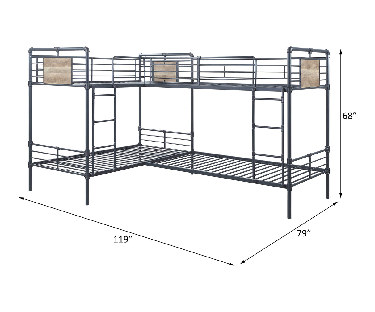Cordelia Sandy Black, Dark Bronze Hand-Brushed Finish Quadruple Twin Bunk Bed - sold by Home Elegance USA