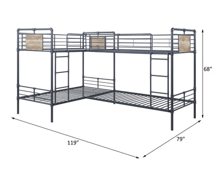 Cordelia Sandy Black, Dark Bronze Hand-Brushed Finish Quadruple Twin Bunk Bed - sold by Home Elegance USA