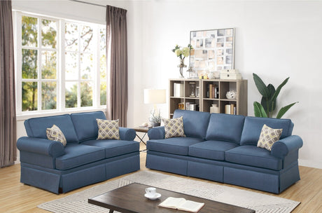 2pc Sofa Set Sofa And Loveseat Living Room Furniture Blue Glossy Polyfiber Cushion Couch | Home Elegance USA