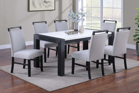 Modern Style Dining Table And 6x Side Chairs White Faux Marble Top Table Handle back Chair Wooden 7pc Dining Set - sold by Home Elegance USA